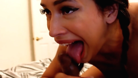 Married guy takes a huge cock in her mouth